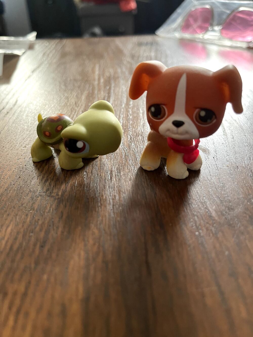 2 Littlest Pet Shop boxer dog turtle Vintage Hasbro LPS Authentic Figurines Toy